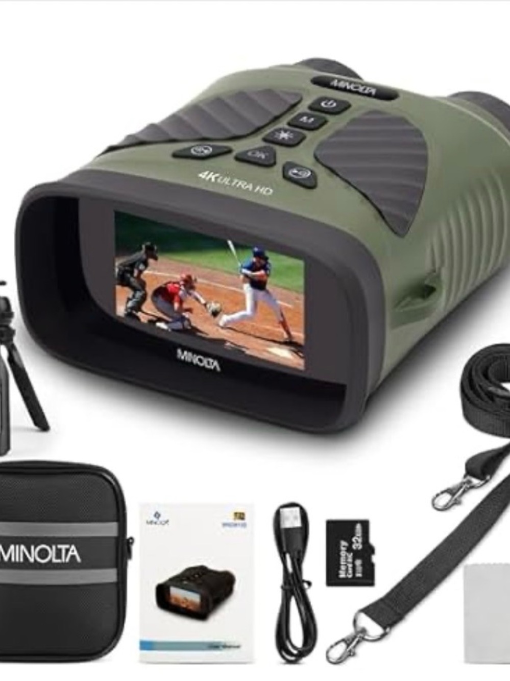 Minolta 10x25 Digital Night Vision Monocular w/Built-in 4K HD Video Camera-Green